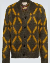 Marni Cardigan in misto mohair con intarsi Marrone