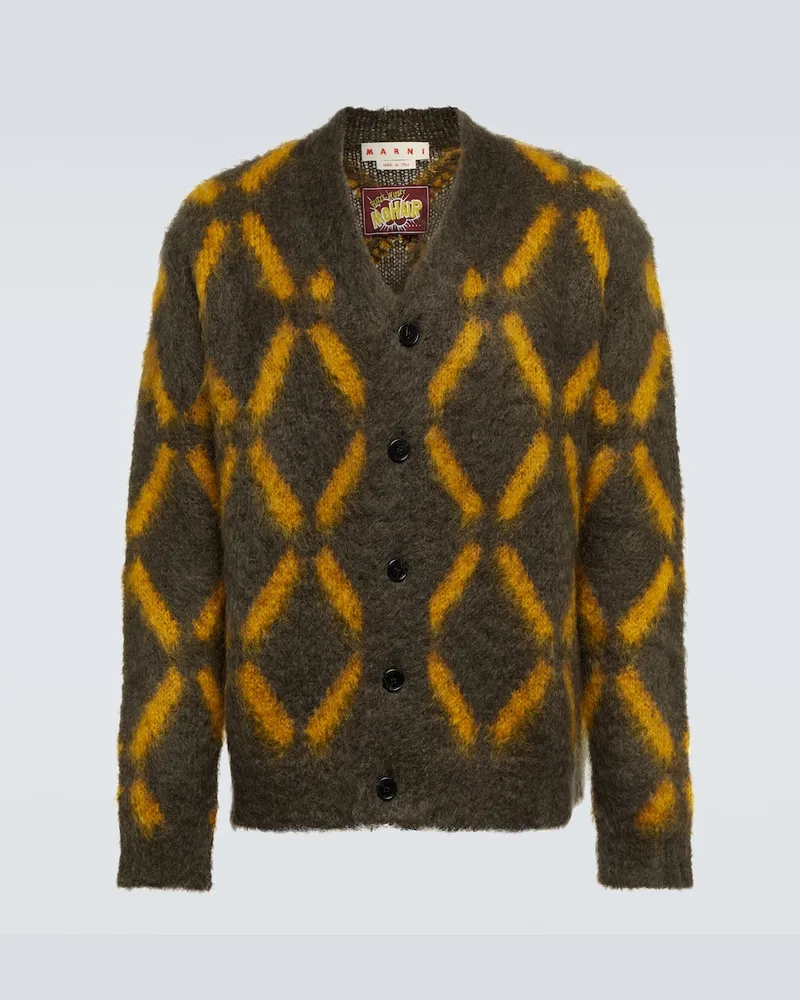 Marni Cardigan in misto mohair con intarsi Marrone