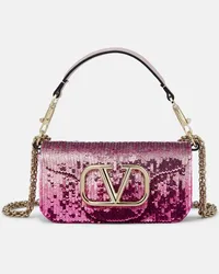 Valentino Garavani Borsa a spalla in raso con paillette Rosa