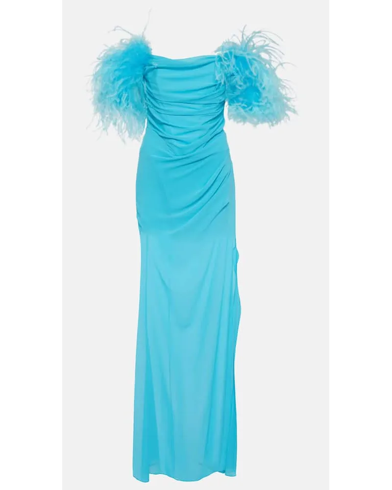 Giuseppe di Morabito Abito lungo in georgette con piume Blu