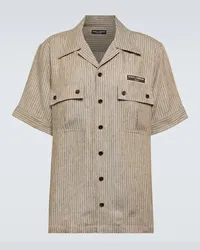 Dolce & Gabbana Camicia in lino a righe Marrone