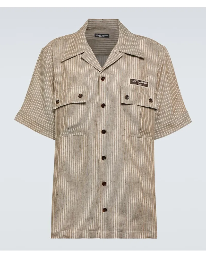 Dolce & Gabbana Camicia in lino a righe Marrone