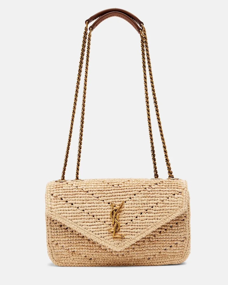 Saint Laurent Borsa a spalla Loulou Small in rafia Beige
