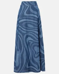 Emilio Pucci Gonna lunga di jeans Marmo a vita alta Blu