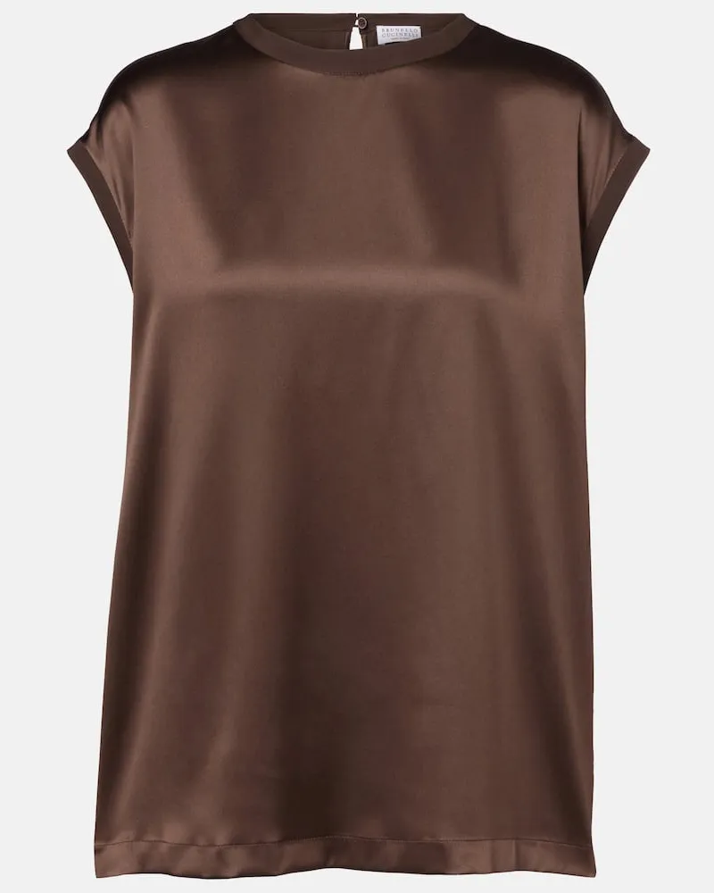 Brunello Cucinelli Top in raso di misto seta Marrone