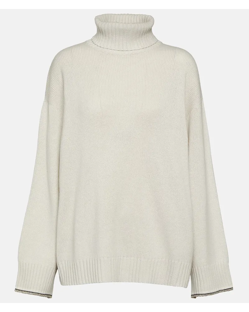 Brunello Cucinelli Dolcevita in lana, cashmere e seta Bianco
