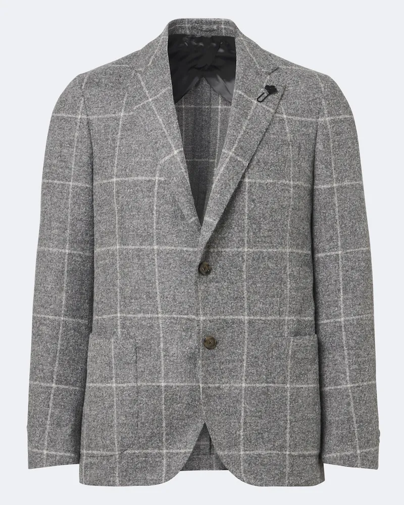 LARDINI Blazer in misto alpaca e lana a quadri Grigio