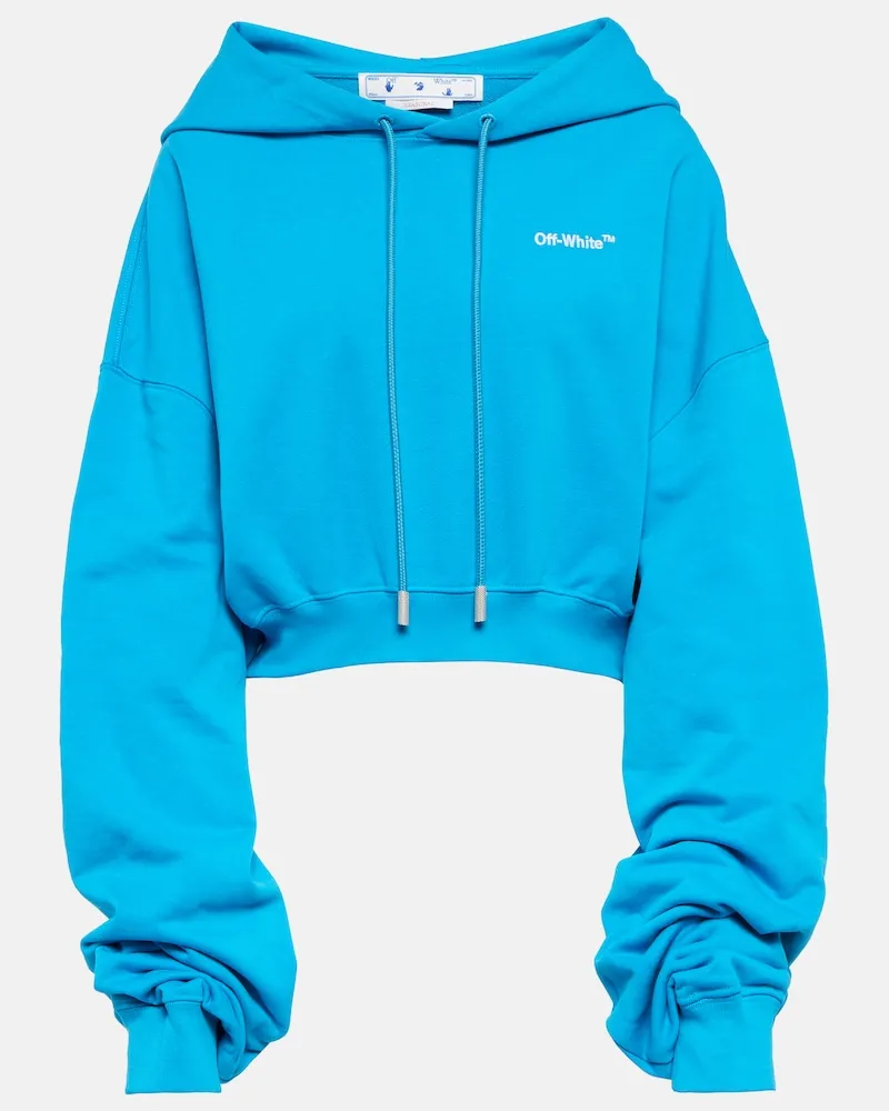 OFF-WHITE Felpa cropped in cotone con cappuccio Blu