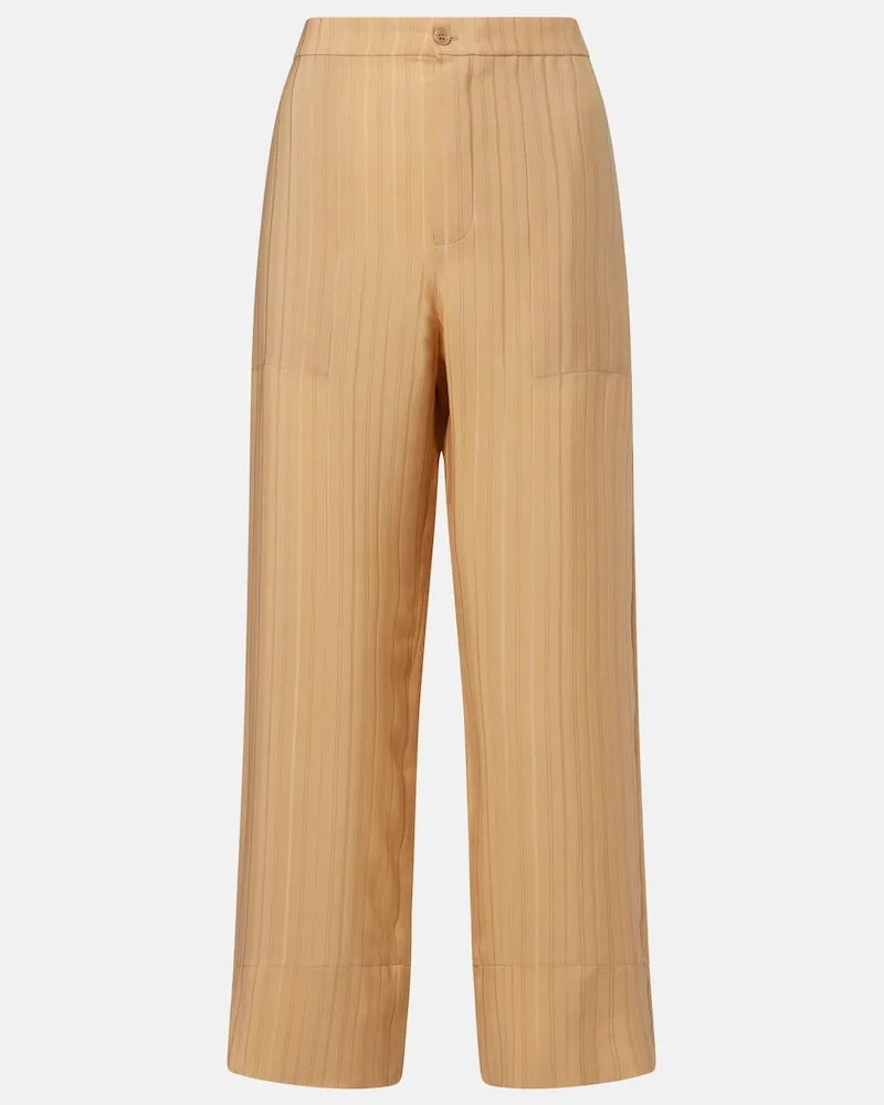 Saint Laurent Pantaloni in seta a righe Beige