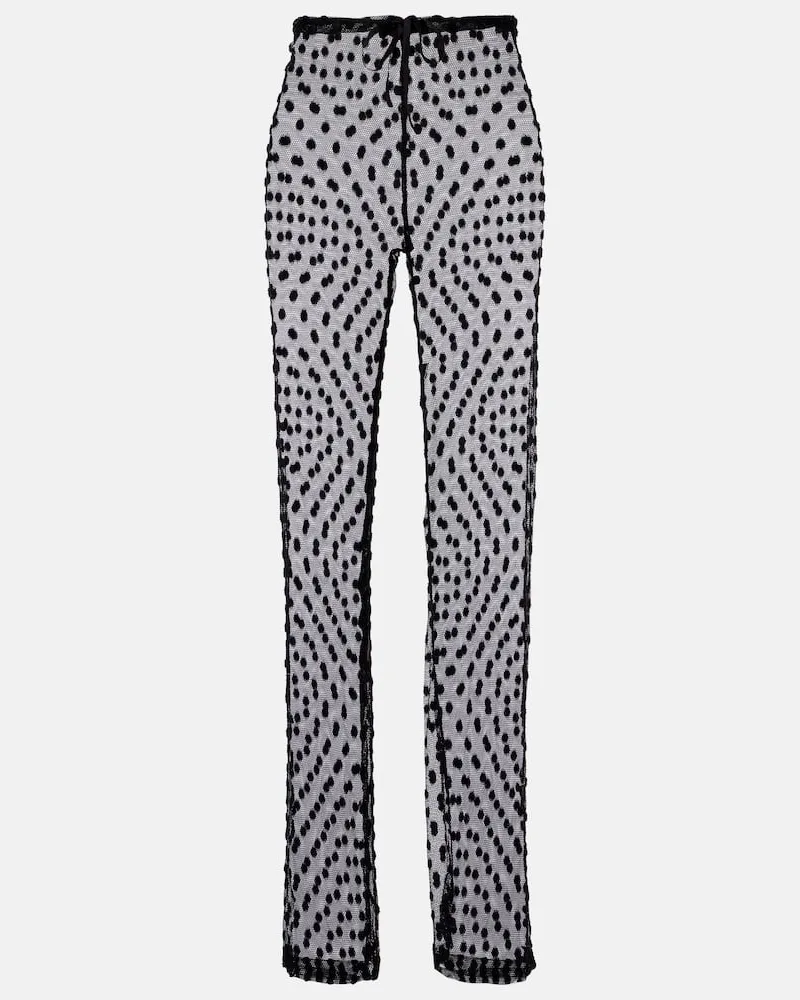 Dries van Noten Pantaloni slim in mesh a pois Nero