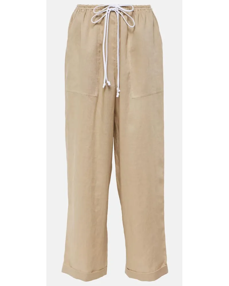 Tory Burch Pantaloni a gamba larga in lino Beige