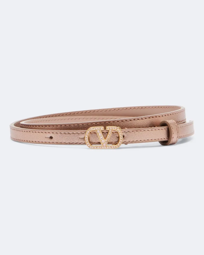 Valentino Garavani Cintura VLogo in pelle metallizzata Rosa