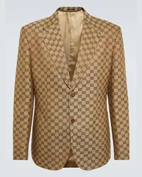 Gucci Blazer in misto lino GG Marrone