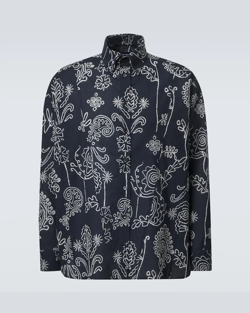 Giorgio Armani Camicia in seersucker di cotone con stampa Blu