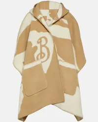 Burberry Mantella in lana con stampa Beige