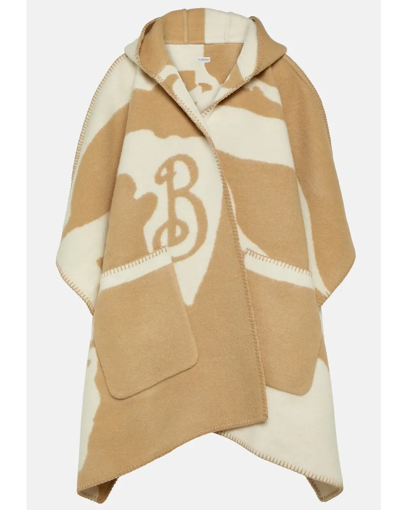 Burberry Mantella in lana con stampa Beige