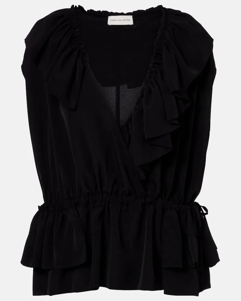 Dries van Noten Top in jersey con cintura Nero