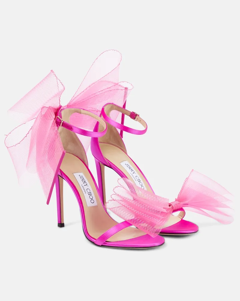 Jimmy Choo Sandali Aveline 100 in raso con fiocco Rosa