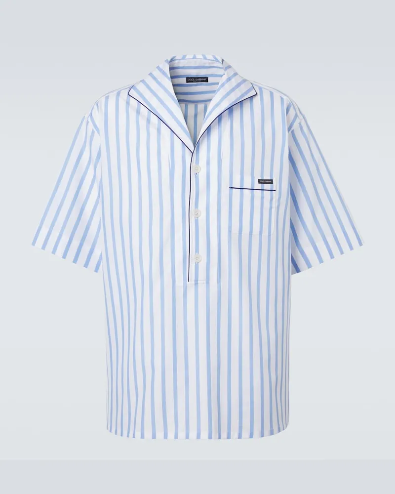 Dolce & Gabbana Camicia in popeline di cotone e seta a righe Blu