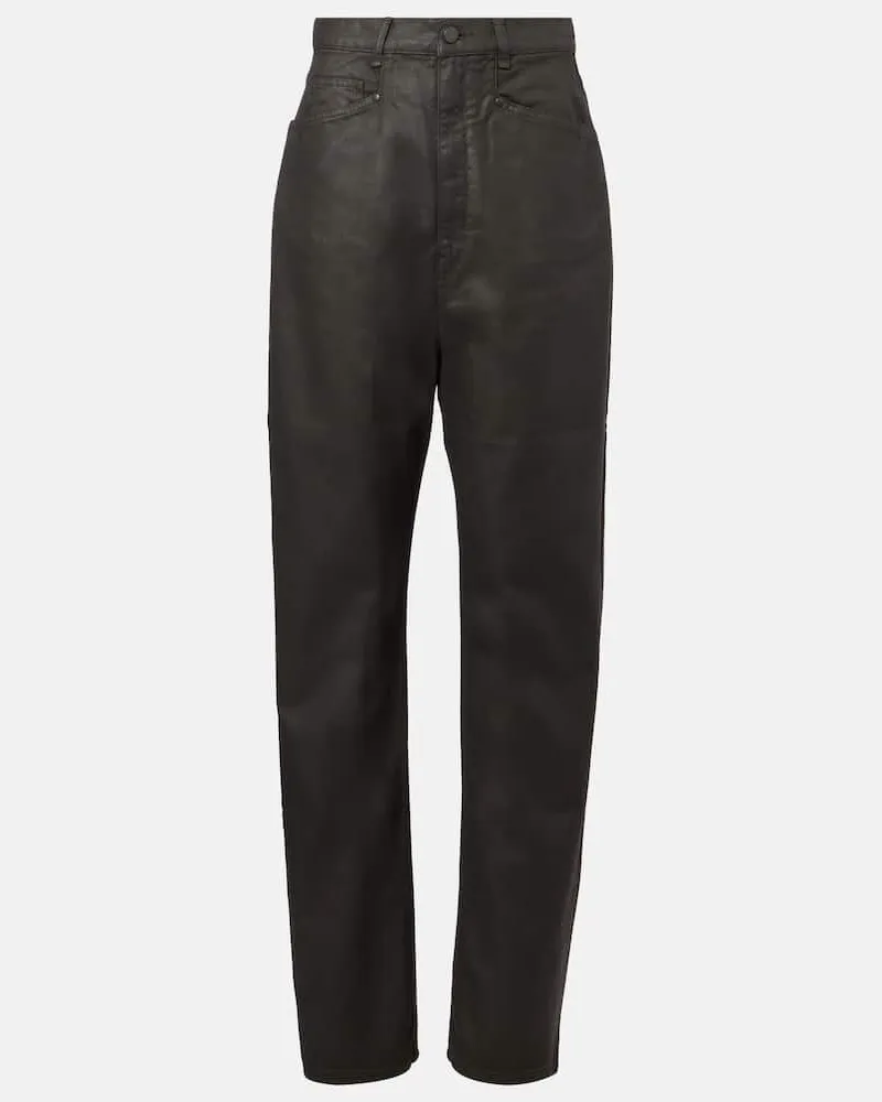 Christophe Lemaire Pantaloni a gamba larga in cotone a vita alta Marrone