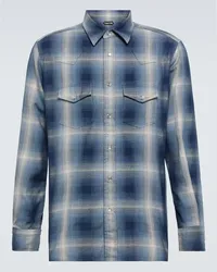 Tom Ford Camicia western in cotone a quadri Blu