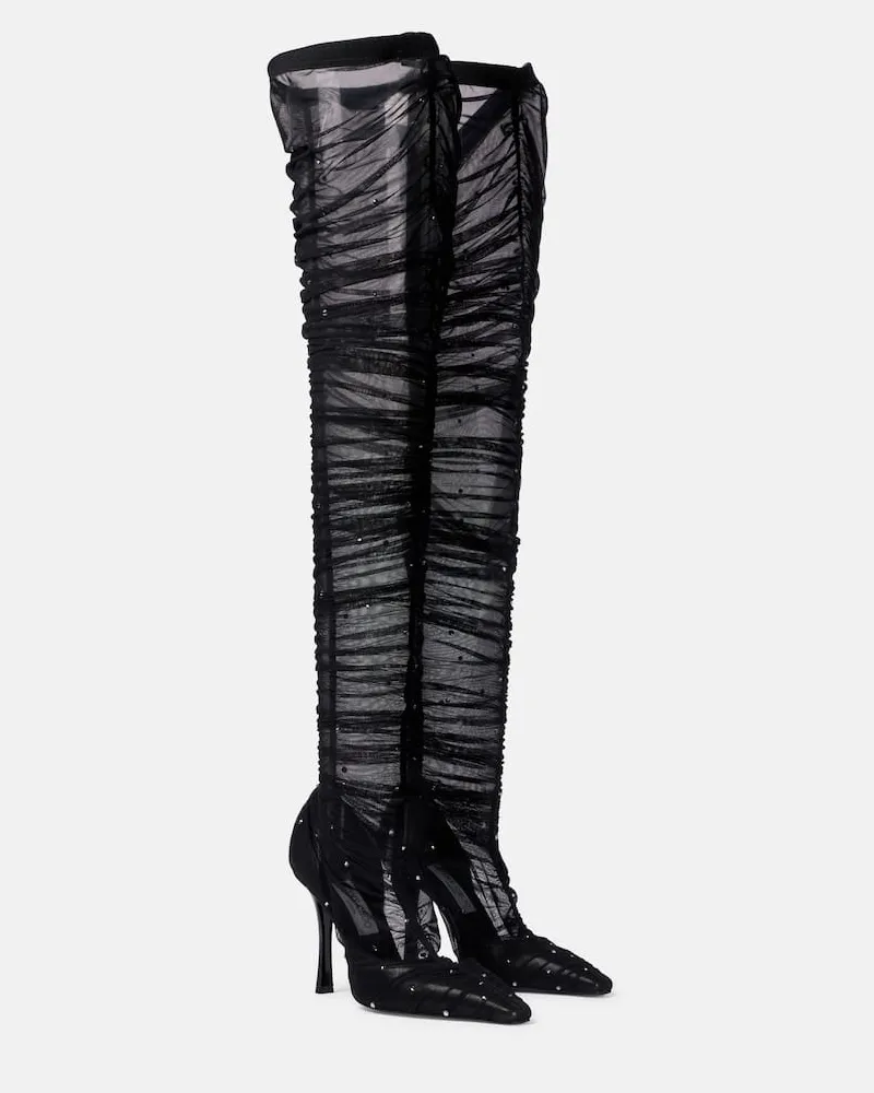 Jimmy Choo Stivali cuissardes Lotta 100 in tulle Nero