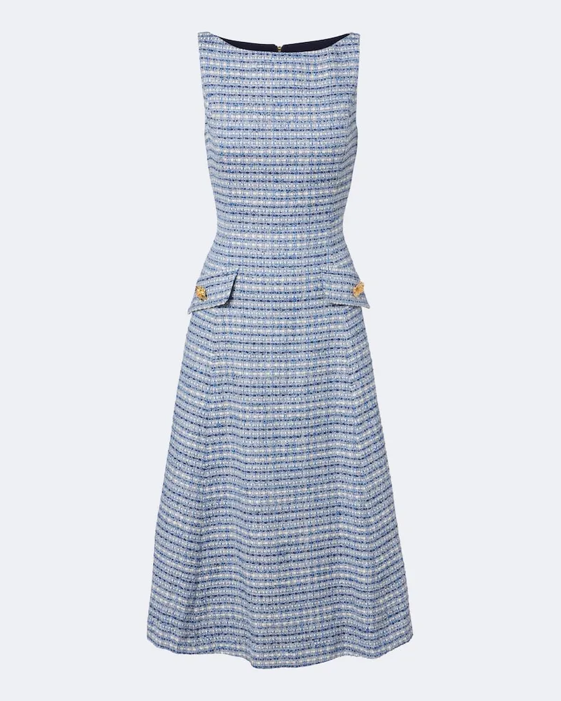 Carolina Herrera New York Abito midi in tweed di misto cotone Blu
