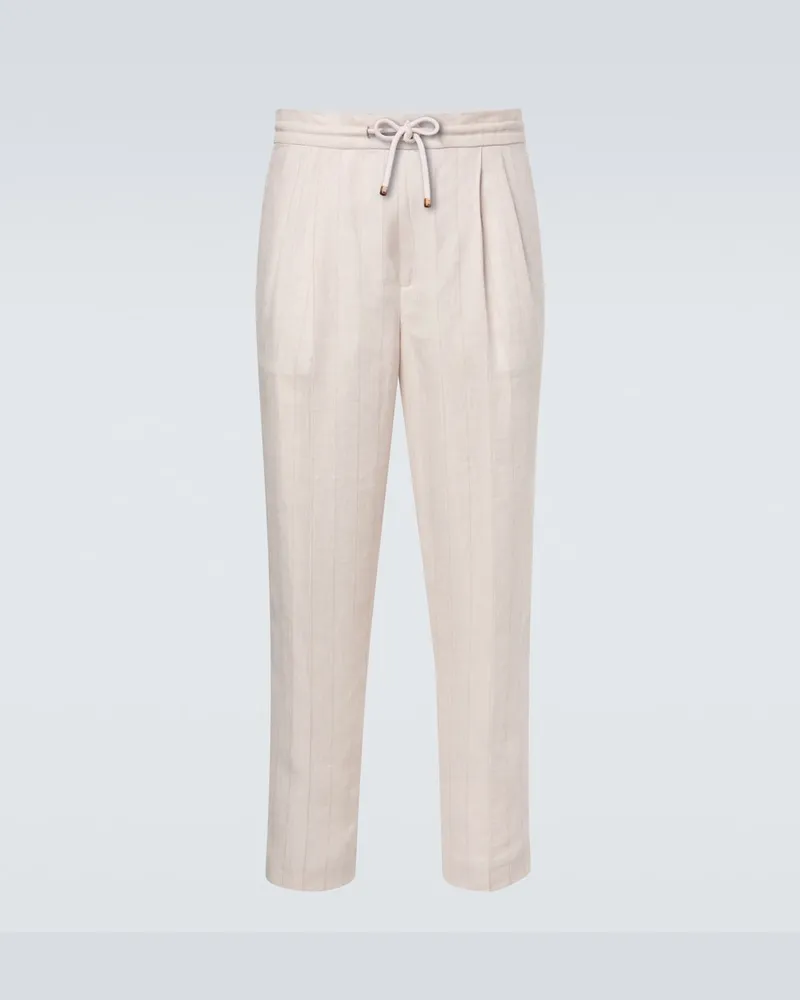 Brunello Cucinelli Pantaloni regular in lino e cotone a righe Bianco