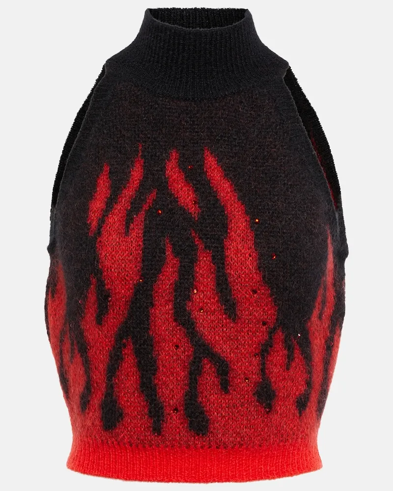 Alessandra Rich Top cropped in misto lana e mohair Nero