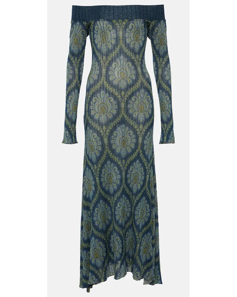 Etro Abito midi con scollo bardot e stampa Blu