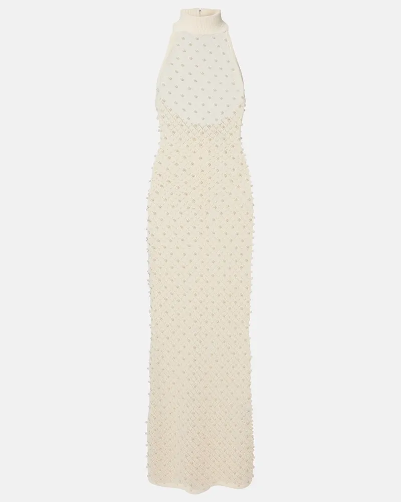 David Koma Abito lungo in crochet con decorazioni Bianco