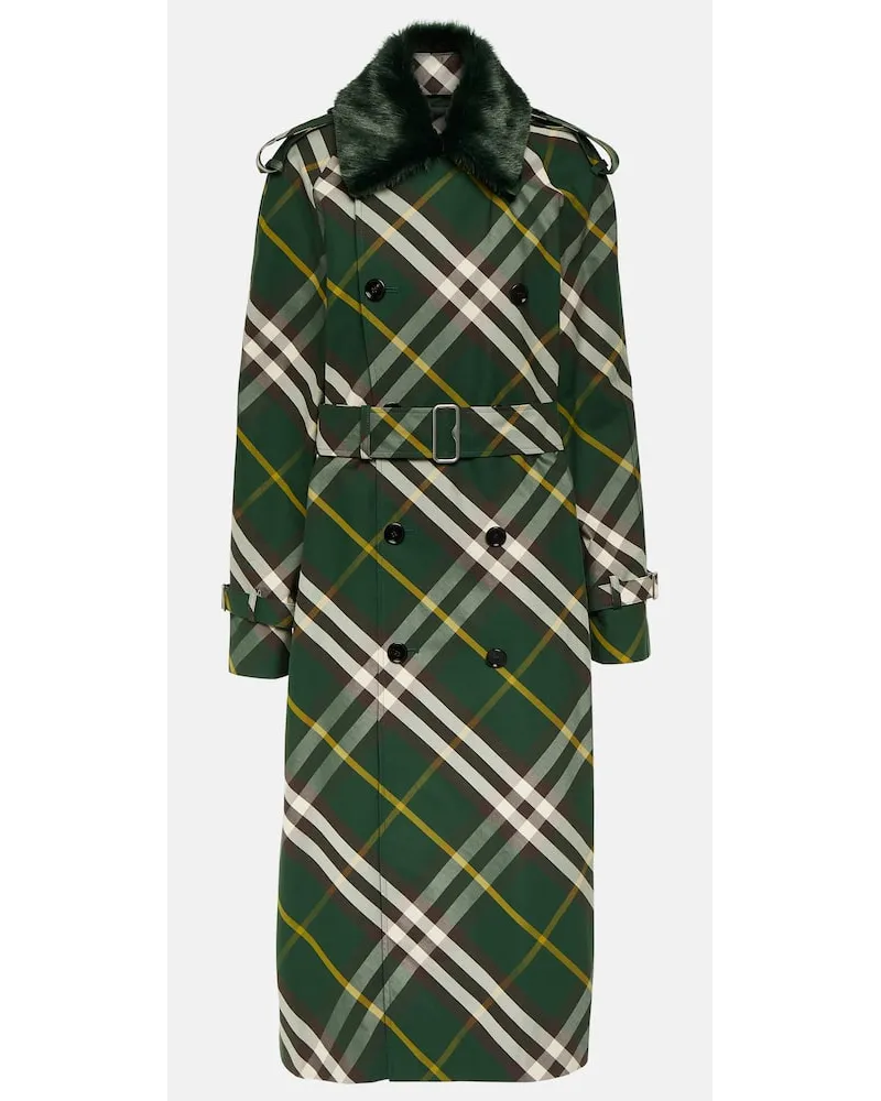 Burberry Trench doppiopetto in cotone con stampa Verde
