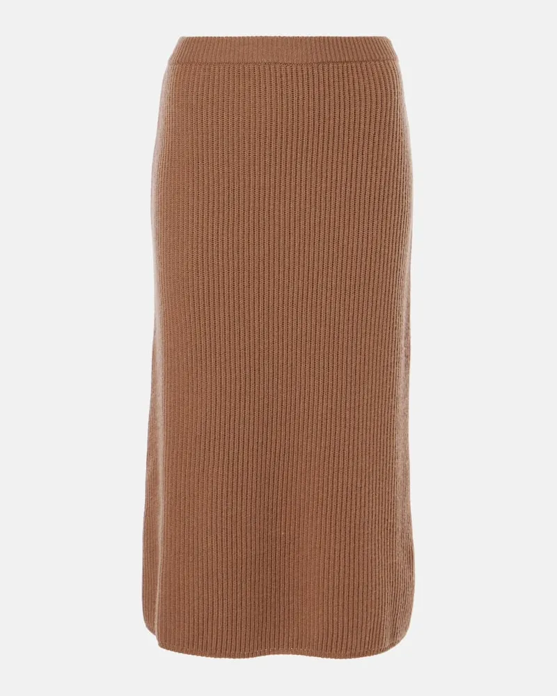 Max Mara Gonna midi Just in lana e cashmere a coste Marrone