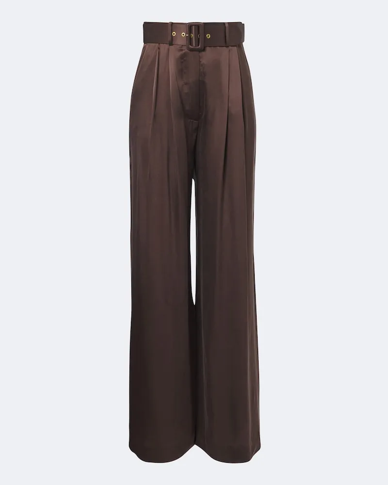 Zimmermann Pantaloni a gamba larga in seta plissé Marrone