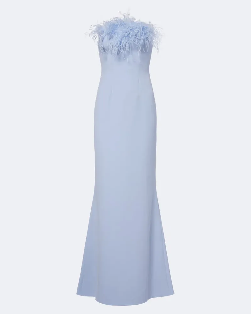 Safiyaa Abito lungo Soshin in crêpe con piume Blu