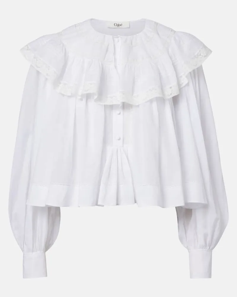 Chloé ChloÃ© Blusa in voile di cotone con pizzo Bianco