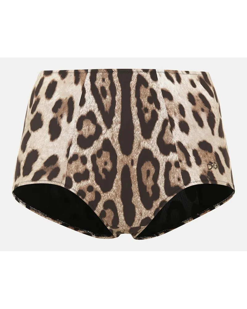 Dolce & Gabbana Slip bikini con stampa leopardata Marrone