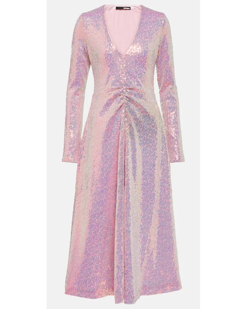 ROTATE Birger Christensen Abito midi con volant e paillettes Rosa