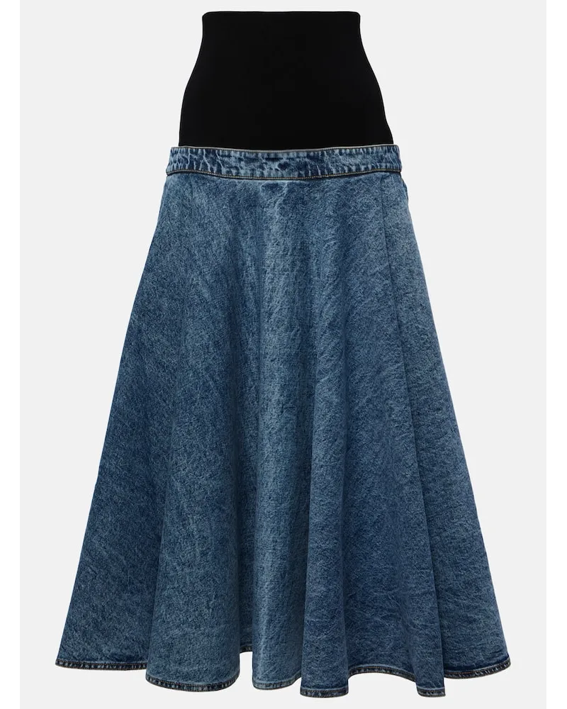 Alaïa AlaÃ¯a Gonna midi in jersey di cotone e denim Blu