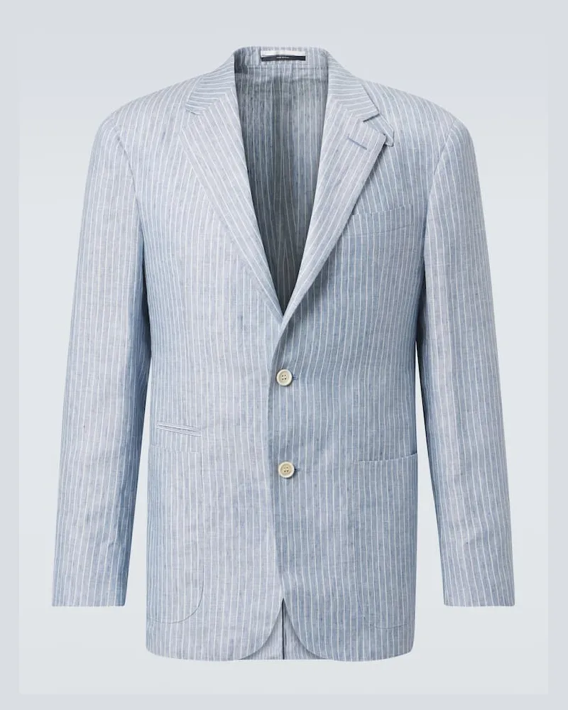 Dunhill Blazer in misto lino a righe Blu