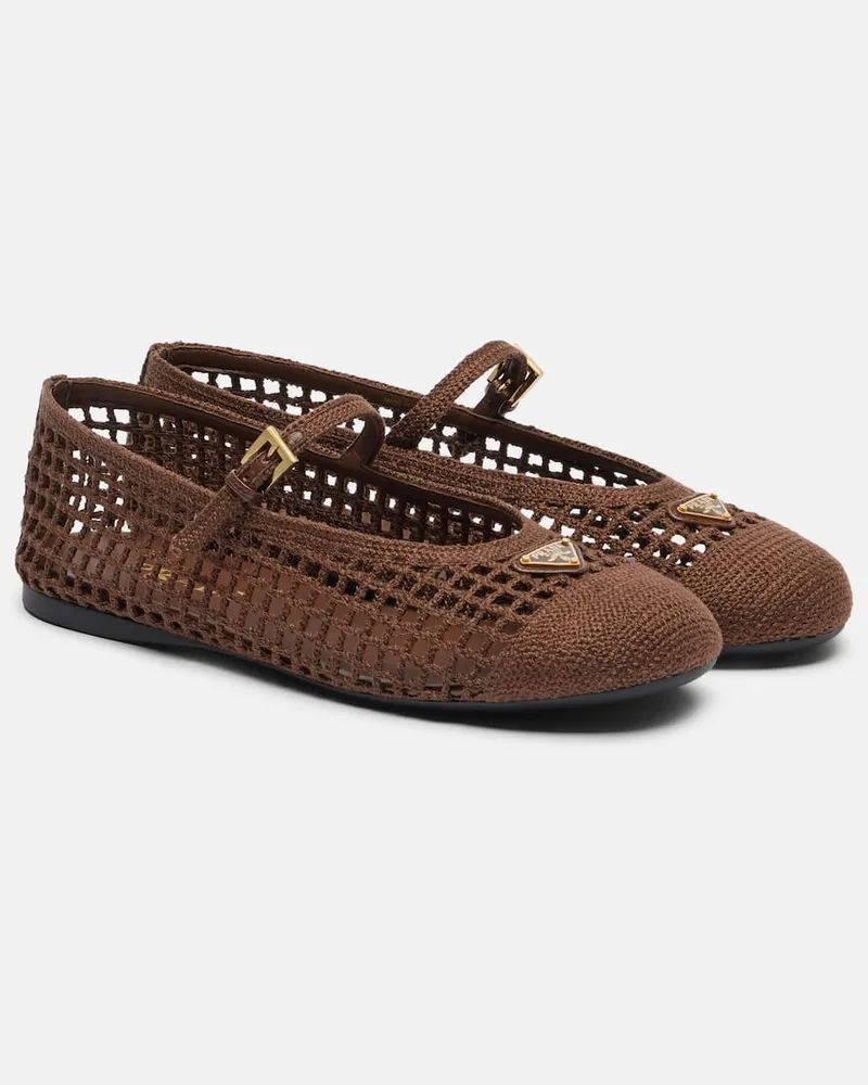 Prada Ballerine Mary Jane in crochet Marrone