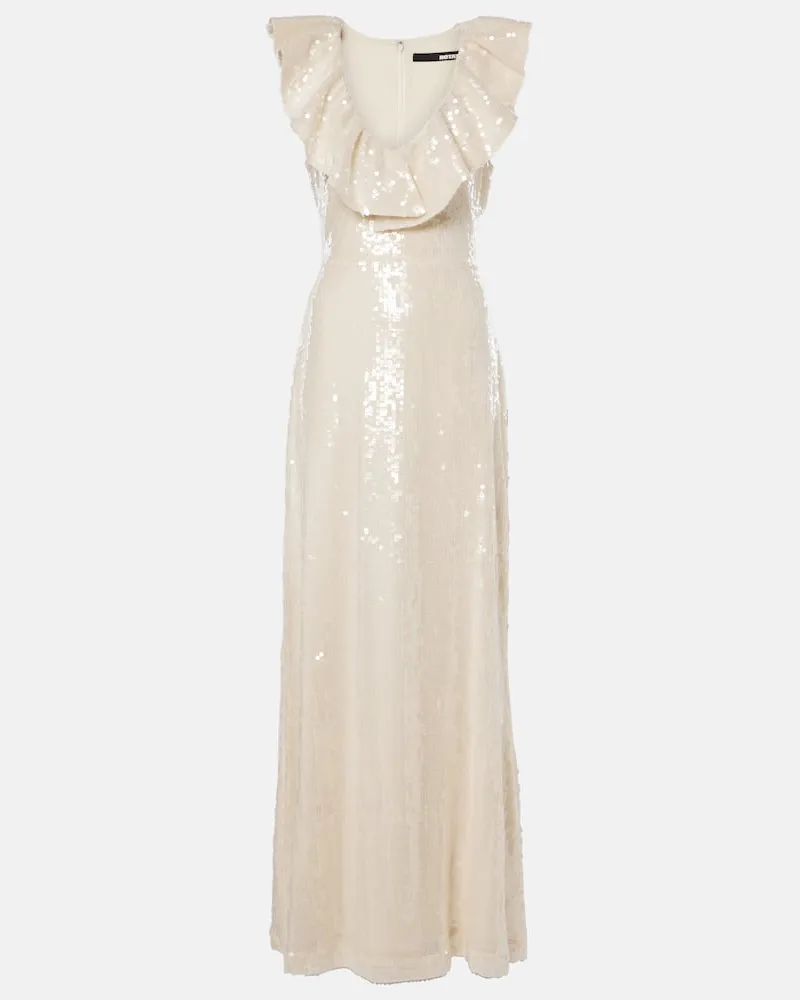ROTATE Birger Christensen Abito lungo con paillettes e volant Bianco
