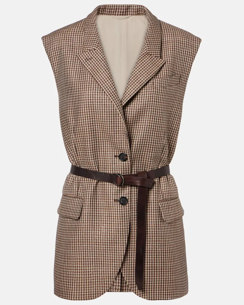 Brunello Cucinelli Gilet in misto lana pied-de-poule Marrone