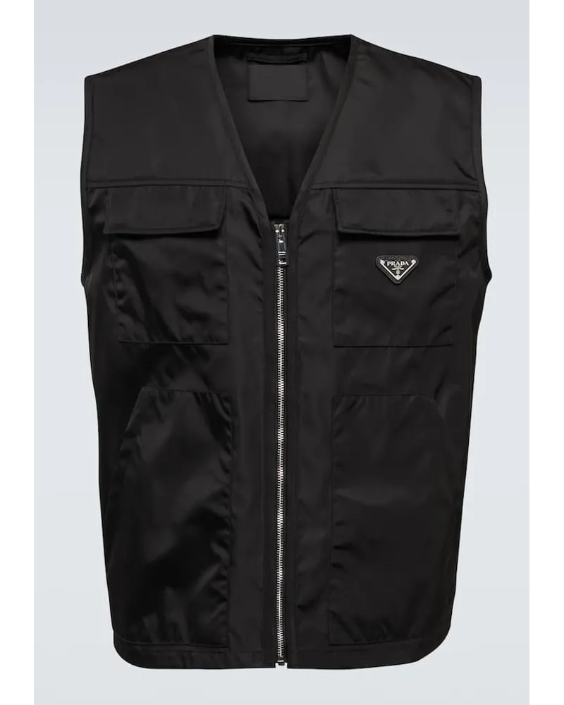 Prada Gilet in Re-nylon con zip Nero