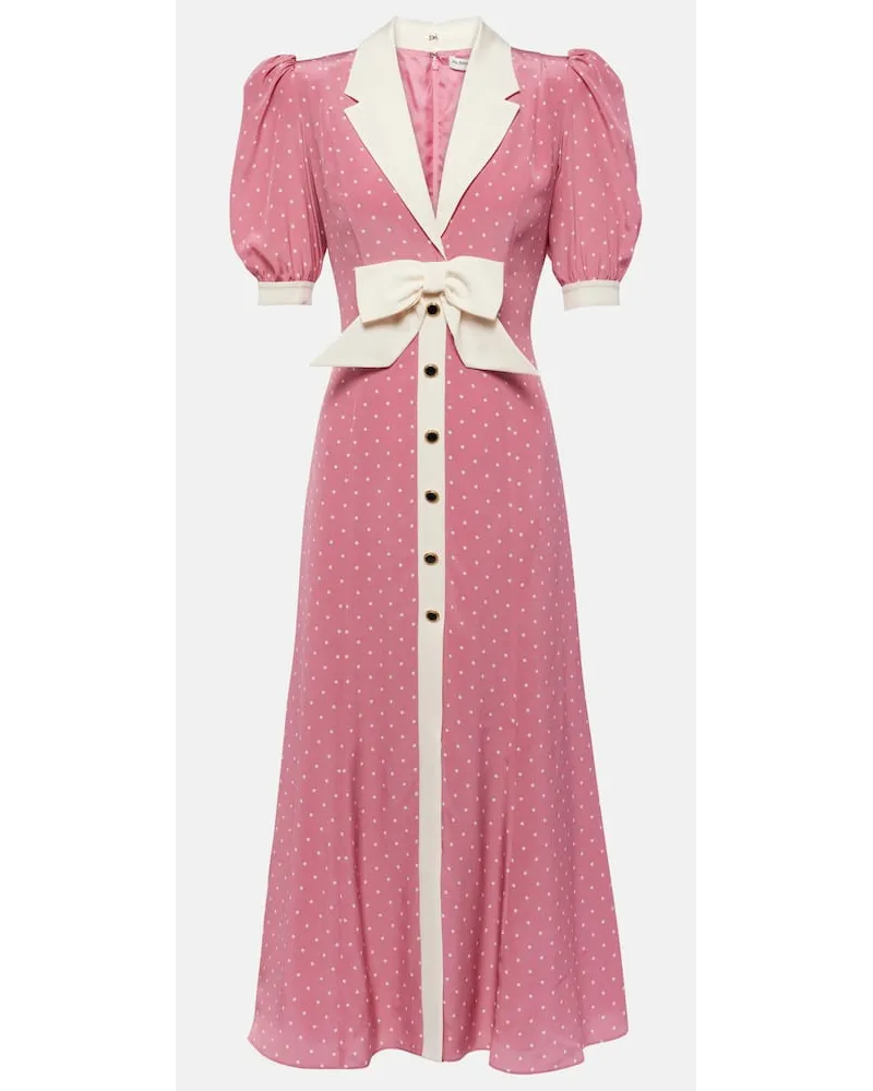 Alessandra Rich Abito midi in seta a pois con fiocco Rosa