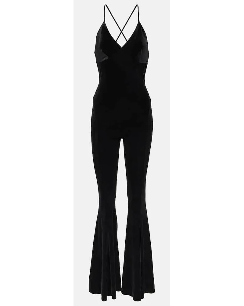 Norma Kamali Jumpsuit flared in velluto Nero
