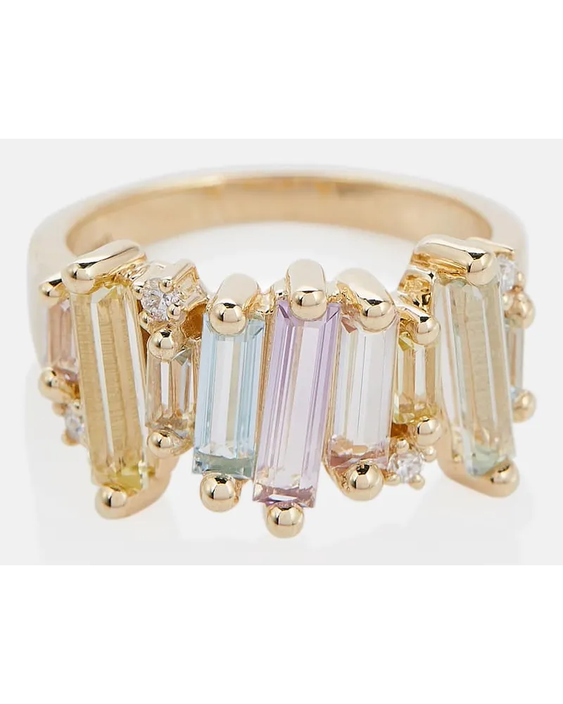 Suzanne Kalan Anello Pastel Rainbow in oro 14kt con diamanti Multicolore