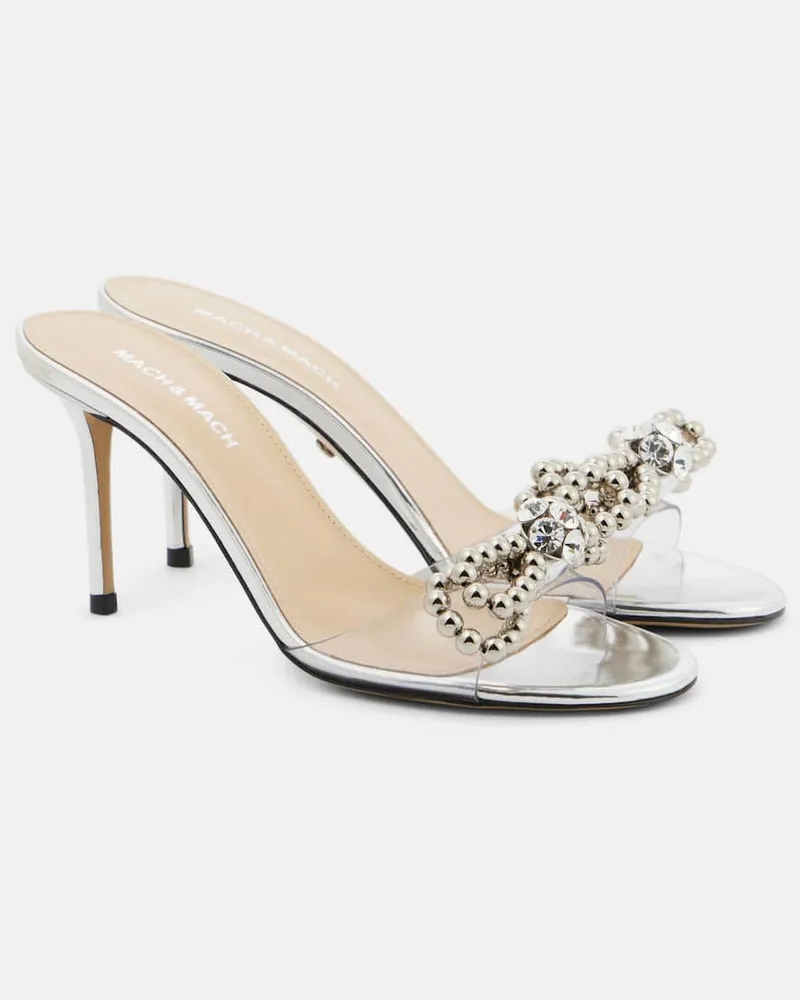 Mach & Mach Mules Double Bow con cristalli Argento
