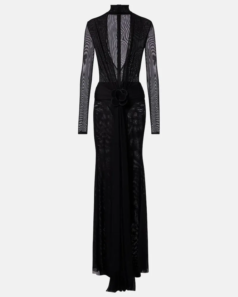 David Koma Abito lungo in mesh con applicazioni Nero