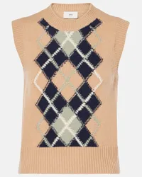 AMI Paris Gilet in lana e cashmere a rombi Beige